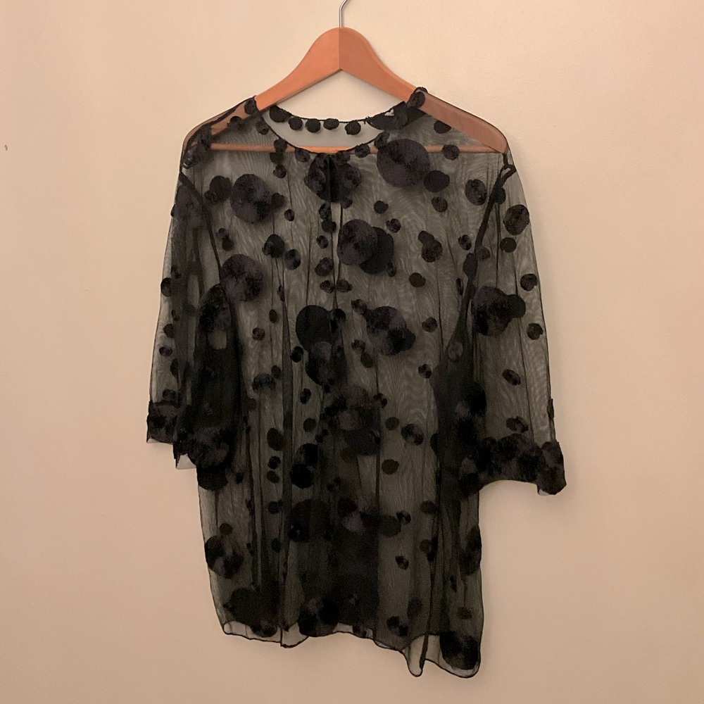 custom made black fish net lace jacket for women size 16, length 27 inches,